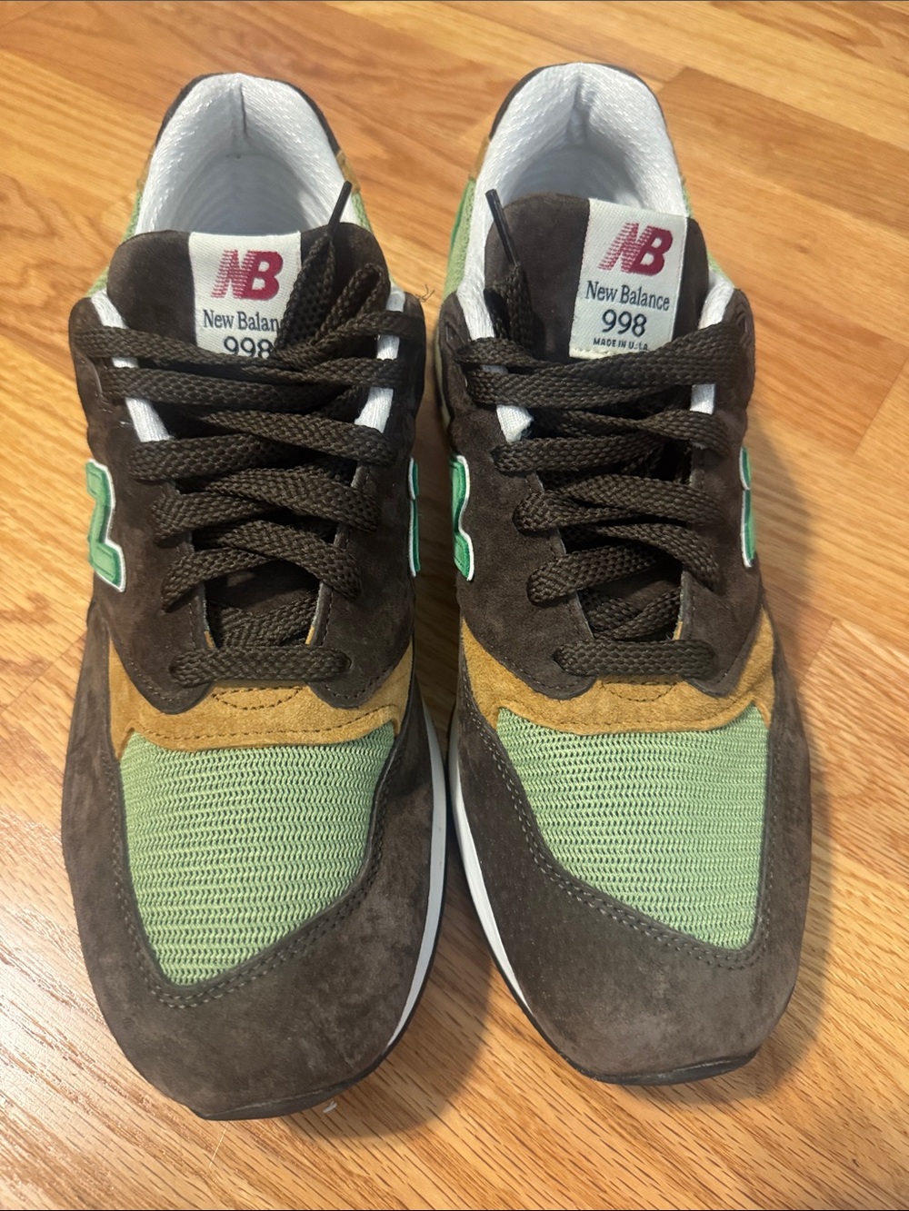 New Balance Men's Brown, Green & Tan Suede Mesh Athletic Sneakers